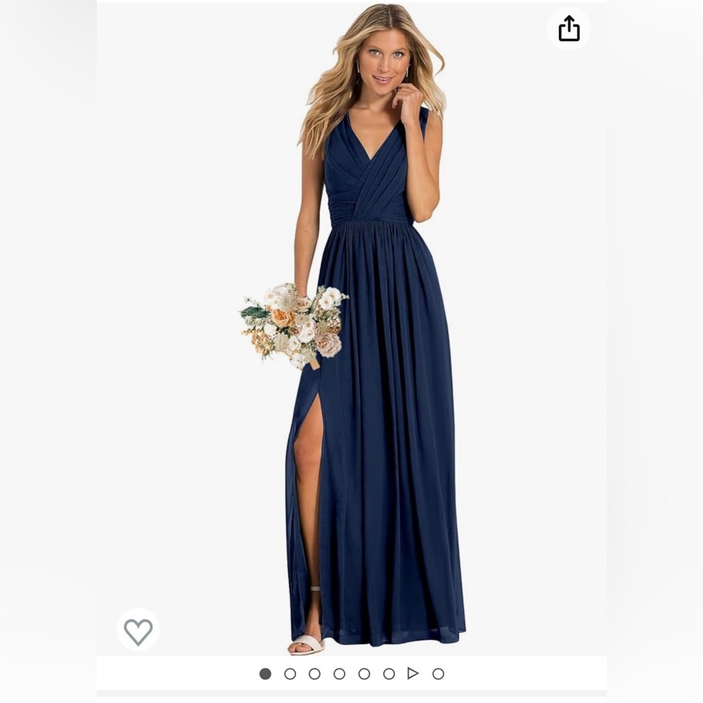 Elegant Blue Ruched Maxi Gown with Slit